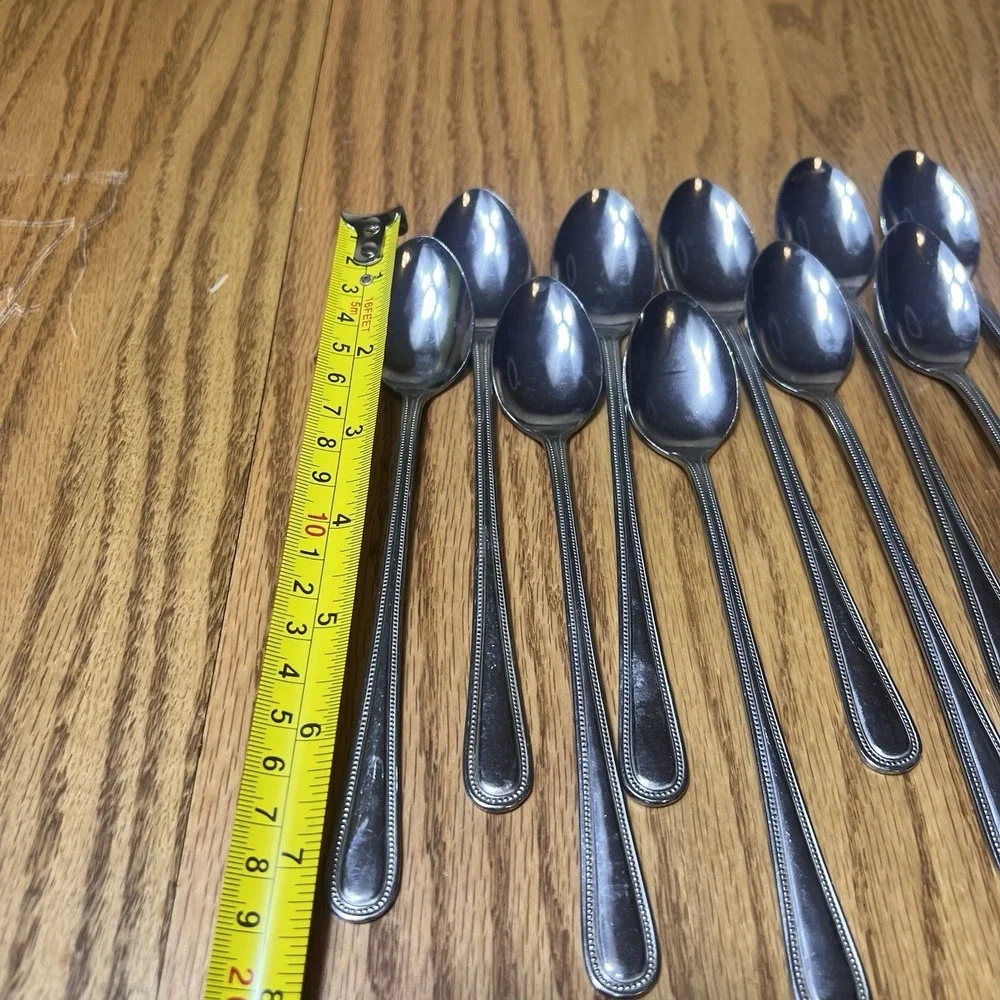 ASC Stainless Steel Japan Beaded Edge Iced Tea Soda Spoons Set of 11 Long Handle